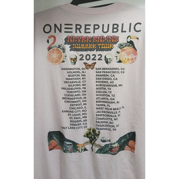 One Republic Never Ending Summer 2022 Tour Pink Double Sided Graphic T-Shirt XL - Picture 5 of 6